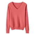 thumbnail image 4 of WTXUE Oversized Sweater for Women Comfortable Long-Sleeve Slim V-Neck Knit Pullover Lightweight Soft Knitted Base Pullover Sweaters Layers Tops Trendy Tunic Tops for Cold Weather Watermelon Red Xl, 4 of 4