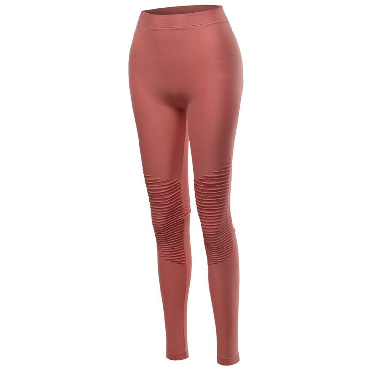 A2Y Women's Solid Basic Seamless Fitted Full Length Moto Leggings Brick LXL