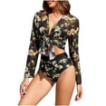 thumbnail image 4 of Jacenvly 2024 Womens Hawaiian 3 Piece Set Fashion Long Sleeve Swimsuit Floral with Cover up Surfing Swimwear Satiny Women'S Printed Bikini Three-Piece Split Swimsuit Suit Black, 4 of 5
