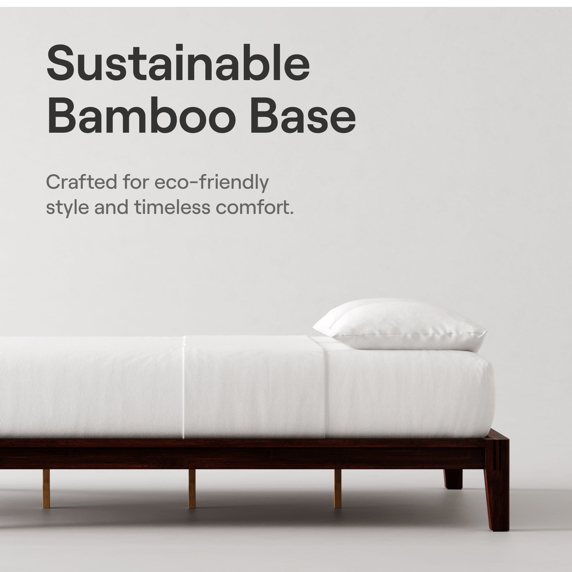 Nectar Bamboo Platform Bed Frame - Queen - Walnut - Floating Center Support Legs - 12” Height - Easy Tool Free Set Up - Contemporary and Durable - Sturdy Wooden Support Slats - Holds Up To 800 Pounds