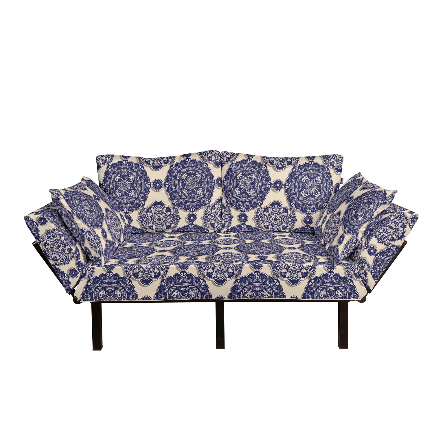 Mandala Futon Couch, Ornamental Flower Pattern Shadow Effect Royal