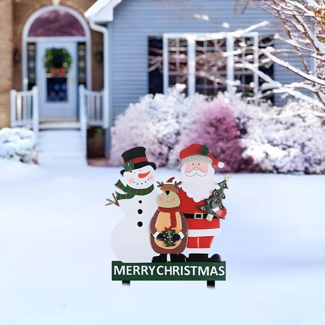 Letrero Navideño para Jardín con Renos, Papá Noel Y Una Figura de Navidad, 30 Cm, Estaca para Jardín, Decoración Navideña para Y Terraza.
