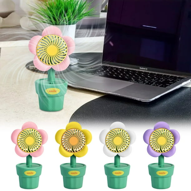 Ventilador de sobremesa USB - Diseño de maceta, mini ventilador portátil con carga USB, funcionamiento silencioso para oficina y dormitorio, pequeño ventilador decorativo