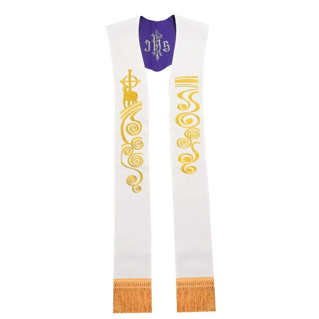 BLESSUME Reversible Stole Chasuble Vestments Priest IHS Embroidery Overlay Stole