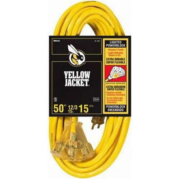 Coleman Cable 12/3 50' Sjtw (3 outlet) Yellow Jacket Lighted End Extension Cord (2827)