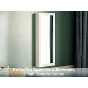 Facilehome Wall Mounted Ironing Board Cabinet with Mirror and Hanging Hooks, Foldable Space Saving Laundry Room White