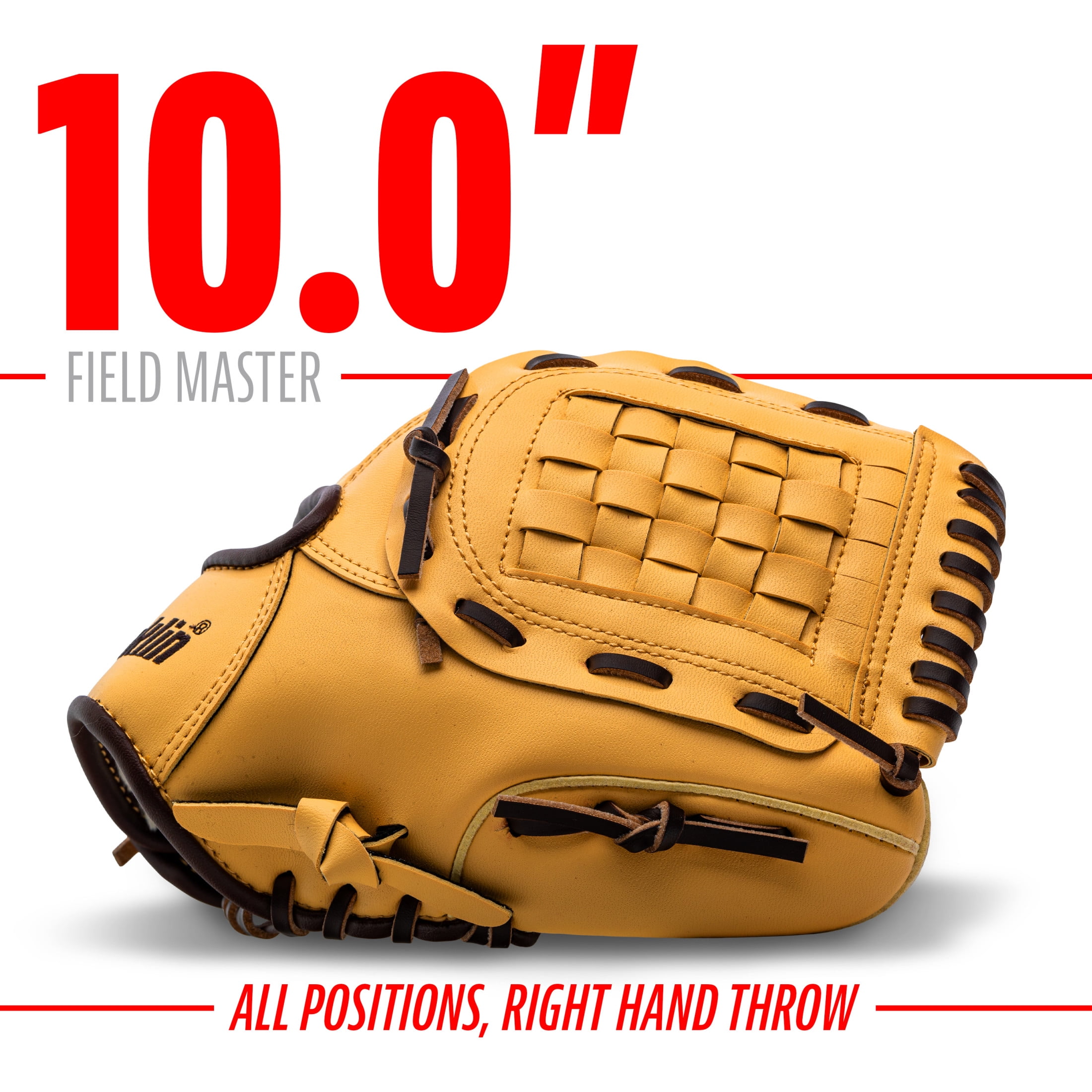 Franklin Sports Field Master Baseball + Softball Glove, 10 in, Camel Brown, Right Hand Throw