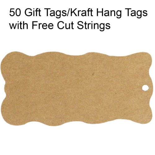 Wrapables 50 Étiquettes Cadeaux/Kraft Étiquettes Suspendues avec Cordes Coupées Gratuites pour Cadeaux Artisanat et Étiquettes de Prix, Étiquette Ondulée