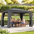 thumbnail image 3 of 10' x 12' Outdoor Patio Gazebo, Soft Top Gazebo Canopy Shelter with Curtains, Netting, Steel Frame, Hooks, Dark Gray, 3 of 11