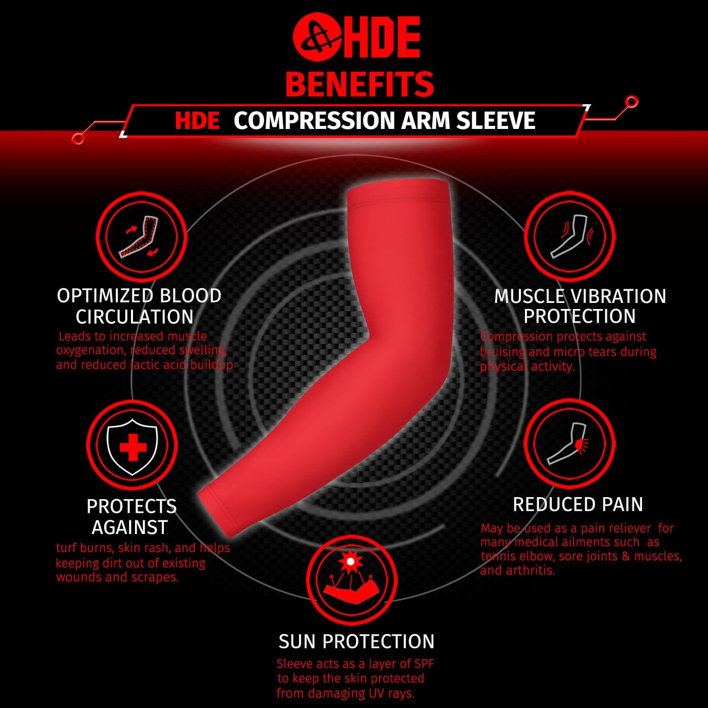 HDE Arm Compression Sleeves for Kids Youth Sports Basketball Shooting Red 2 Count - S