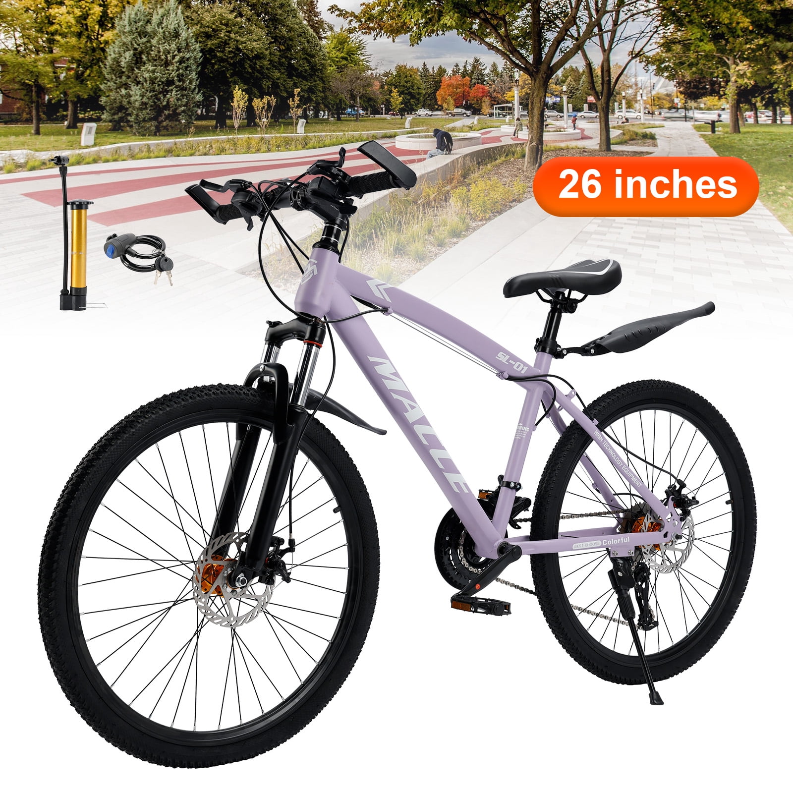 26" Purple 27 speed double disc brake Suspension Fork mountain bike MTB adult