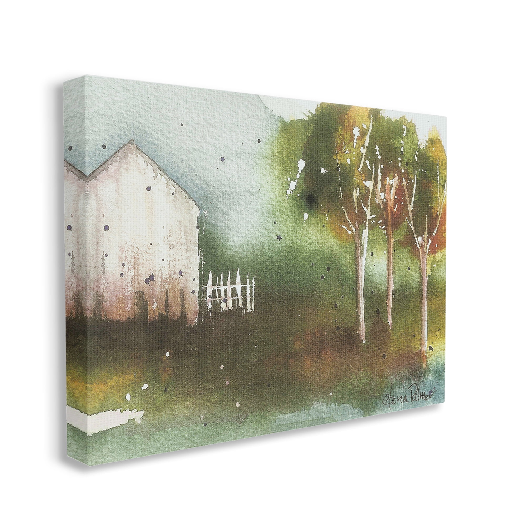Stupell Industries Farm Nature Watercolor Landscape Painting Gallery Wrapped Canvas Art Print Wall Art, 40 x 30