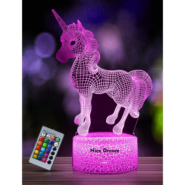 Luz nocturna de unicornio 3D para niños, luz nocturna LED USB con ilusión, 16 colores cambiantes con control remoto para niños y adultos, regalo de cumpleaños y fiestas (Unicornio 1)