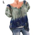 thumbnail image 4 of Blouse à Manches Courtes Imprimée Col en V Ample Blouse Femme Haut d'Été, Vert Foncé, L, 4 of 9