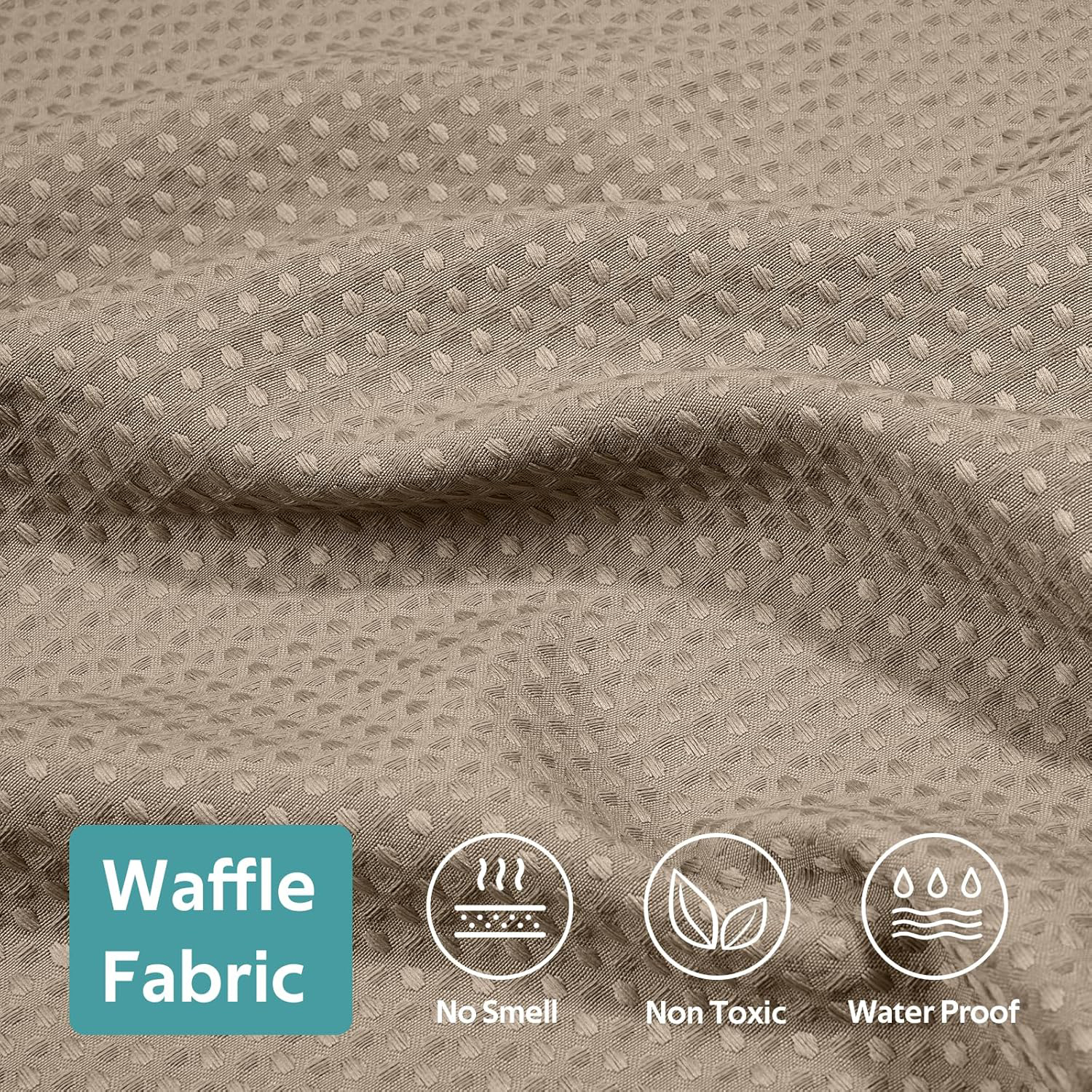 Waffle Weave Shower Curtains, No Hook Shower Curtains for Bathroom, DawnJoanHD Beige Polyester Fabric Shower Curtain with Built-in Rings, 72" x 74"