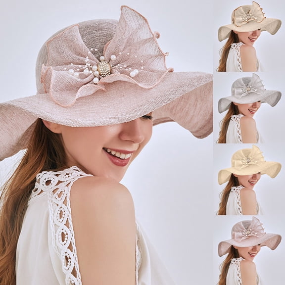 CAIXIA Kentucky Derby Hats for Women 2026 Organza Floral for Derby Hat Tea Party Hats Wide Brim Fascinator Hat Sun Visors for Women Uv Protection