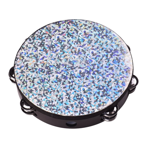 Tambor de mano de pandereta radiante de madera de 10 pulgadas Tambor de mano con filas dobles Jingles Brillante Tambor reflectante Instrumento de percusión Juguete para adultos Niños Bailando Fiesta d Tomshoo Tambor de percusión