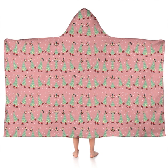 Pink Christmas Tree Pattern Hooded Bath Towel,50"x30" for Ages 3 To 12 Kids, Quick Dry Lightweight Soft Microfiber Hood Beach Towel Cover Up for Kids