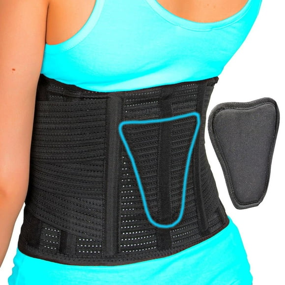 Faja lumbar AVESTON para aliviar el dolor lumbar. Cinturón de 6 costillas con almohadilla lumbar para hombres y mujeres. Ortopédica, ligera, delgada, rígida y ajustable. Hernia de disco. Circunferenci