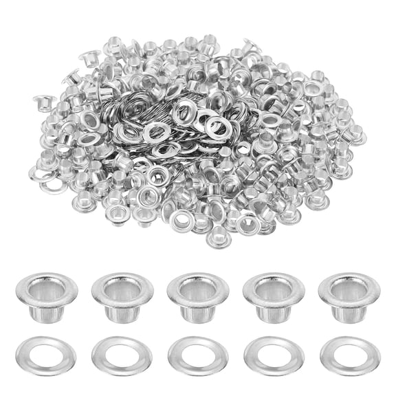 200 Sets Grommets Eyelets, 3mm Brass Self Backing Eyelets, Silver Tone