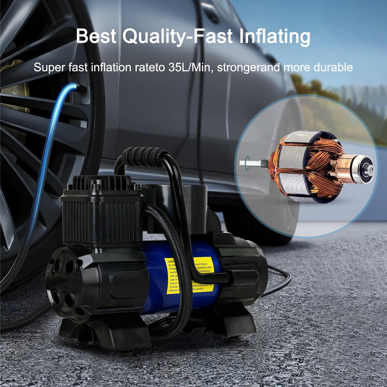 5 Heavy Duty Portable 12V 1 Car Tire Inflator Pump Air Compressor 120W 150 PSI, Blue