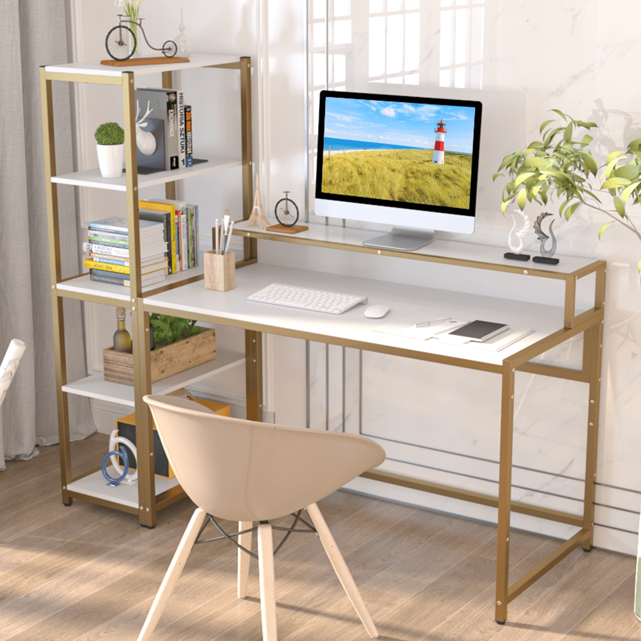 Details about   Home Office computer desk W/ Shelves 