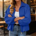 thumbnail image 6 of Xinoom Women Zip Up Cropped Bomber Jacket, Point Collar Long Sleeve Balloon Cuffs Loose Casual Outer Coat, Lightweight Streetwear Outerwear Navy,M, 6 of 7