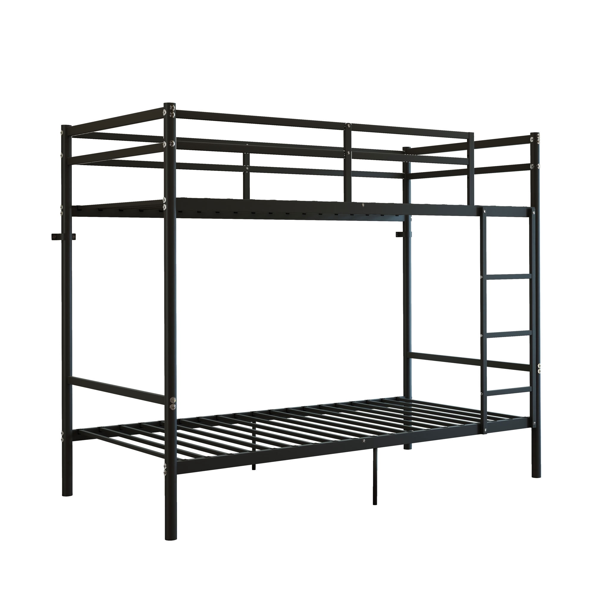 MAYEERTY Twin Over Twin Metal Bunk Bed with High Guardrail and Ladder, Space-Saving Bed for Kids Teens Adults, No Box Spring Needed for Bedroom Dorm