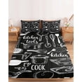 thumbnail image 2 of Full Size Fitted Sheet Set - Black Kitchen Tools 3 Piece Bedding Sets 16" Deep Pocket Fitted Sheet with 2 Pillowcases Modern Cooking Utensil Farmhouse Cookware Brushed Microfiber Luxury Bed Sheets, 2 of 9