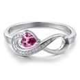thumbnail image 3 of Gem Stone King 10K White Gold Pink Tourmaline and White Diamond Accent Infinity Ring for Women (0.23 Cttw, Heart Shape 4MM, Gemstone October Birthstone, Available in Size 5,6,7,8,9), 3 of 6