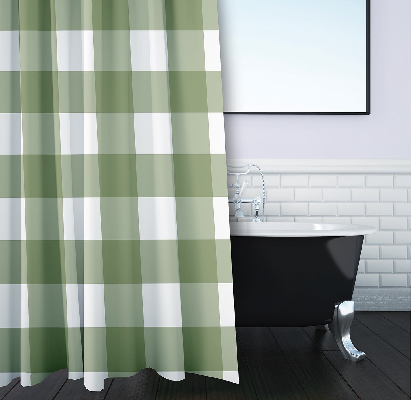 Simply Daisy 70" W x 73" L Gingham Plaid Polyester Shower Curtain, Scallion [1 Ct]