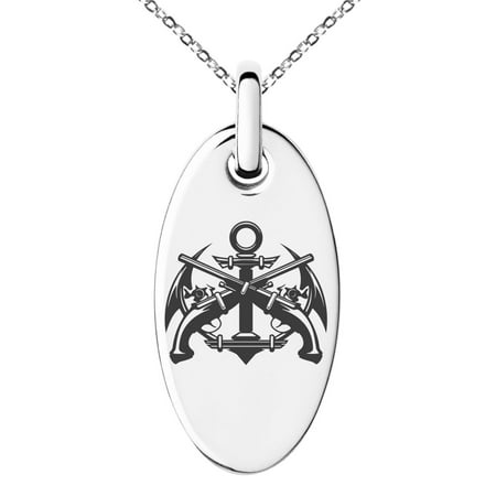 Stainless Steel Pirate Anchor & Pistols Emblem Engraved Small Oval Charm Pendant