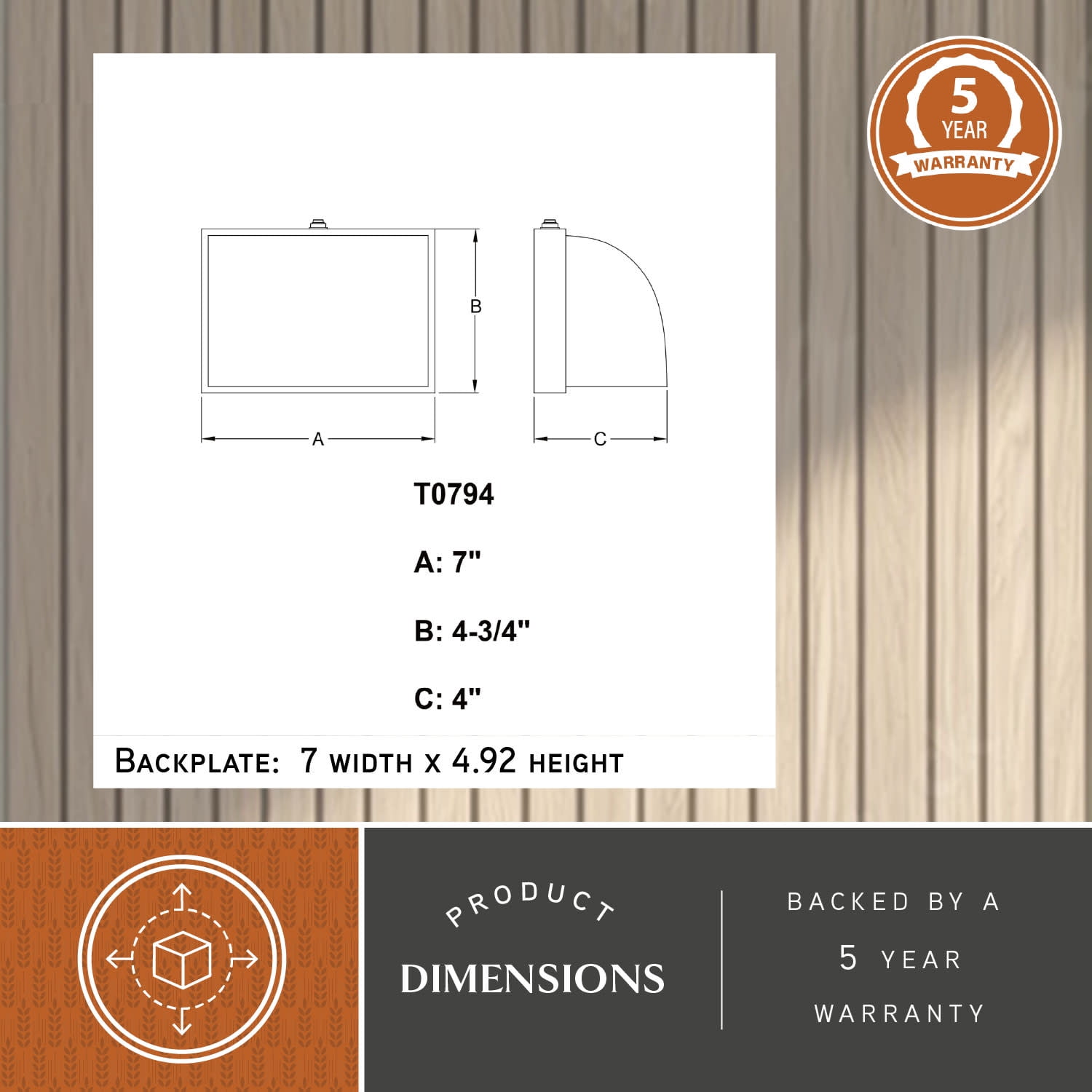 Walsh 4.75 in. H 1-Light Warm Brass Dusk to Dawn Modern Contemporary Outdoor Wall Sconce with Metal Shade, LED Compatible, Dark Sky Compliant, Use for Exterior Porch Patio Front Door or Garage