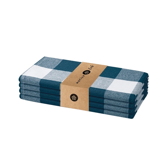 Native Fab Soft & Durable Napkins - 16"x16", 100% Cotton, Holiday Gingham Set of 4, Teal Green