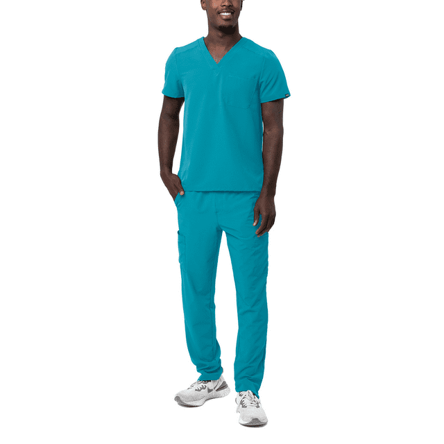 Adar Addition Go-Basic Scrub Set For Men - Classic V-Neck Scrub Top & Cargo Scrub Pants