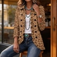 thumbnail image 3 of Leopard Print Jackets For Women Long Sleeve Lapel Button Down Ruffle Trim Open Front Cardigan Casual Lightweight Ruffle Jacket, 3 of 4