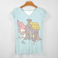 thumbnail image 3 of Kuromi And My Melody Womens Summer Tops Ruffle Short Sleeve Tunic Tops V Neck Loose Fit Flowy T-Shirts, 3 of 7