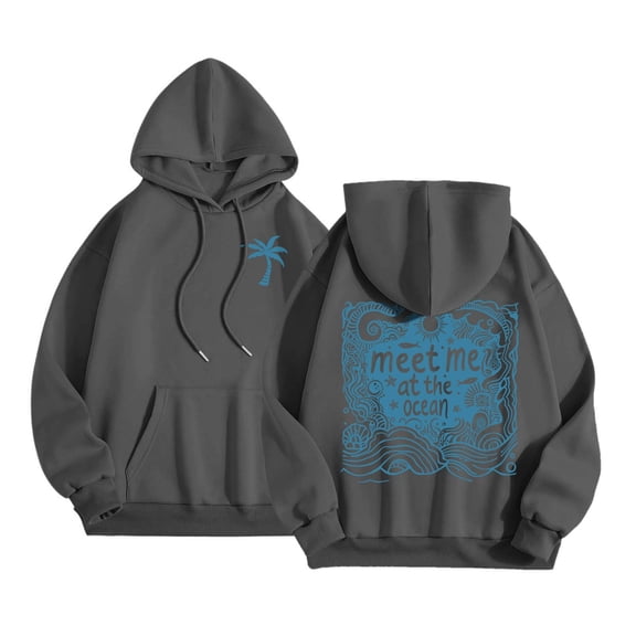 Juosiy Women Oversize Solid Color Hoodie Casual Loose Cute Graphic Printed Long Sleeve Sweatshirt