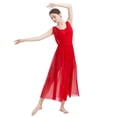 thumbnail image 3 of IDOPIP Women Lyrical Modern Contemporary Dance Costume Leotard V-Neck Backless Split Tulle Skirt Flowy Overlay Dress L Red, 3 of 7
