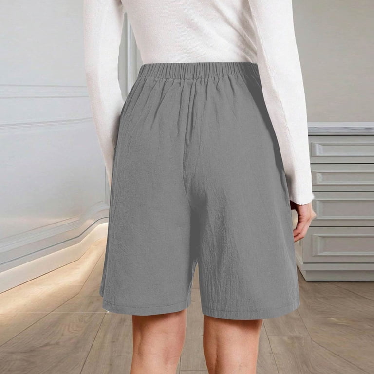 womens pull on dress shorts Lumtrix Women Dress Shorts Comfy Elastic Waist Shorts Summer Pull On Short  Cotton Linen Berduma Shorts Army Green M