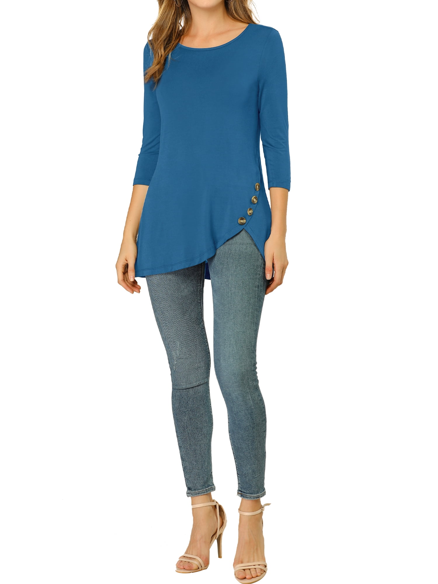 DARING DIVA Women's Casual Stretchy Tunic Asymmetric Hem Top 2XL Royal Blue