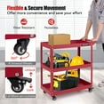 thumbnail image 5 of Gymax 3-Tier Rolling Tool Cart w/ 3 Spacious Shelves 4 Universal Wheels w/ 2 Brakes Red, 5 of 9