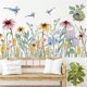 thumbnail image 2 of Pegatinas de pared de flores de margaritas, pegatinas de pared de pájaros con hojas verdes, sala de estar, dormitorio, sofá, TV, Fondo de Arte de la pared Decoración, murales JAMW Sencillez, 2 of 5