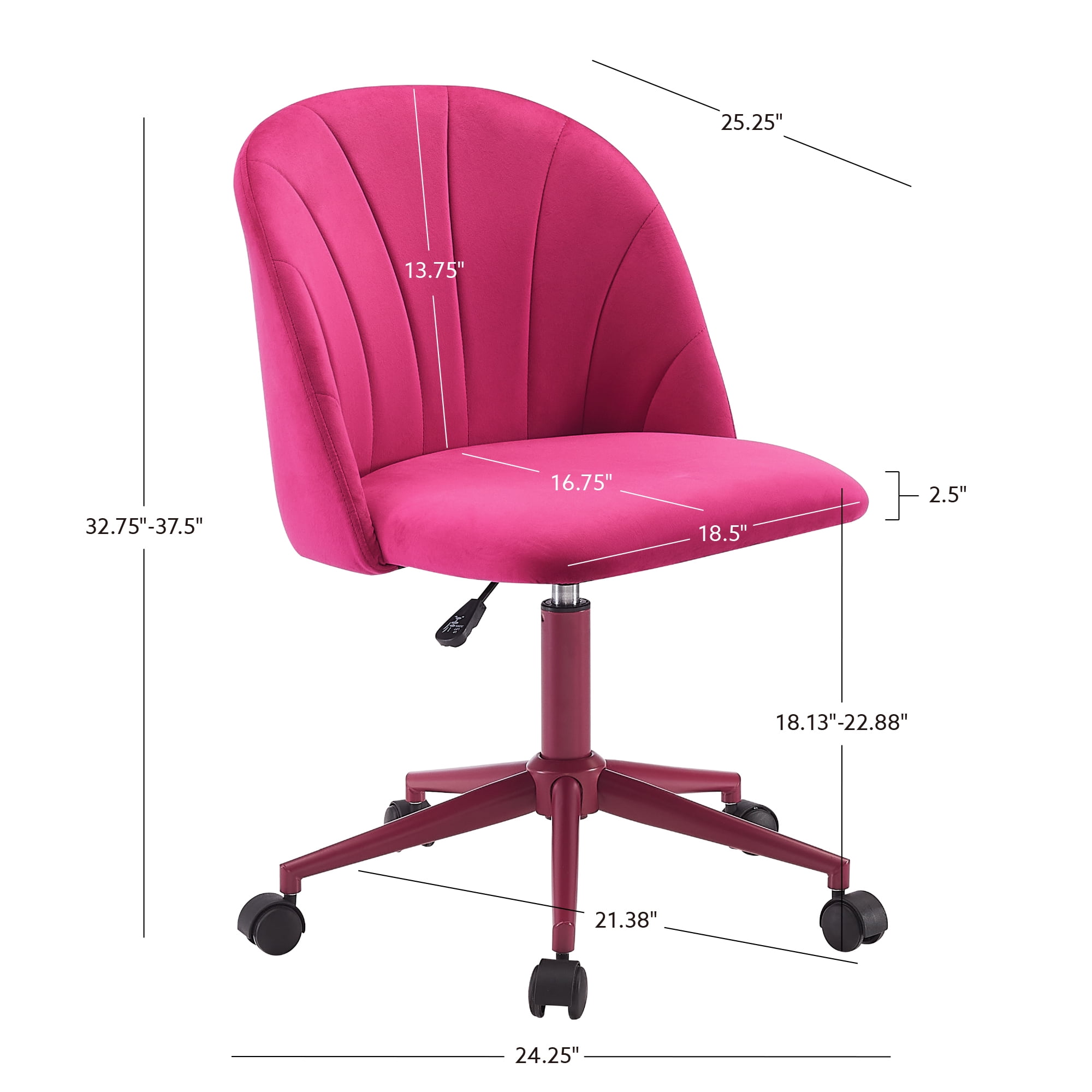 Linon Alondra Upholstered Mid Back Office Desk Chair with Castors, Hot Pink