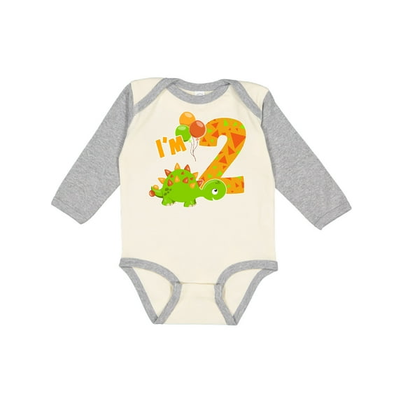 Inktastic Happy Dinosaur Second Birthday-green Boys or Girls Long Sleeve Baby Bodysuit