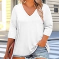 thumbnail image 2 of BLVB Womens Plus Size T-Shirts V Neck 3/4 Sleeve Tops Spring Fall Shirts Casual Basic Loose Fit Tunic Tees Clothes, 2 of 6