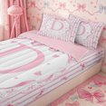 thumbnail image 3 of Meiyoeat Love Heart Initial D Print Zipper Twin Comforter Sets with Fitted Sheet and 2 Pillowcases, Pink Flowers Stripes Bow Zipper Bedding Set,4-Piece,Pink Reversible, 3 of 6