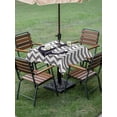 thumbnail image 2 of Square Outdoor Tablecloth With Umbrella Hole And Zipper– Black Nautical Anchor Waterproof Patio Table Cover for Party, Picnic, Backyard, 54"x54" , Gray Waves Stripes, 2 of 8