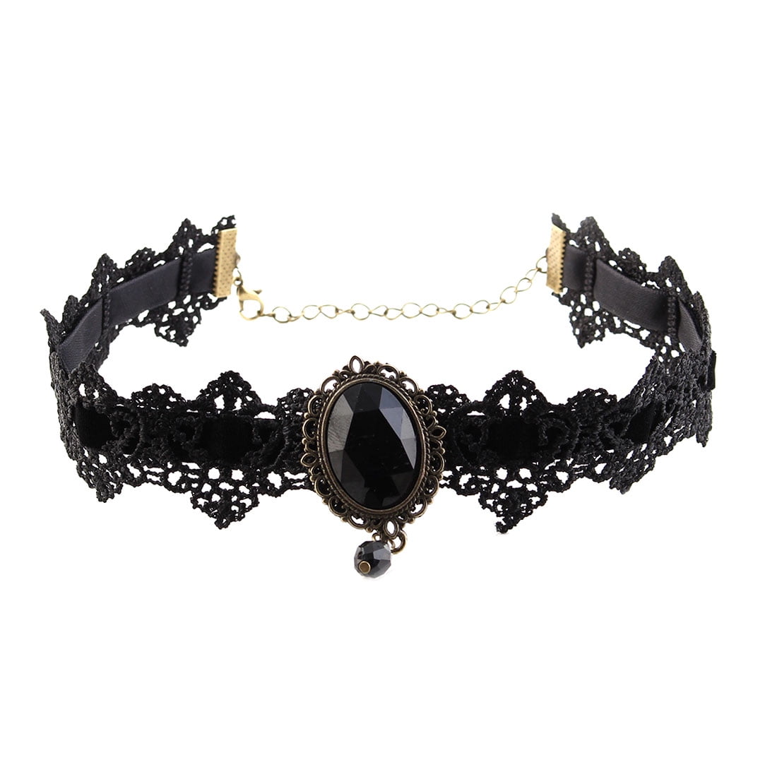 Retro Gothic Black Flower Lace Beaded Pendant Choker Necklace Women Jewelry Gift 
