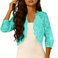 thumbnail image 4 of Purcolt Women's Sheer Floral Lace Cropped Cardigan Elegant Long Sleeve Open Front Shrug Top Summer Casual Jackets for Evening Dresses, 4 of 7